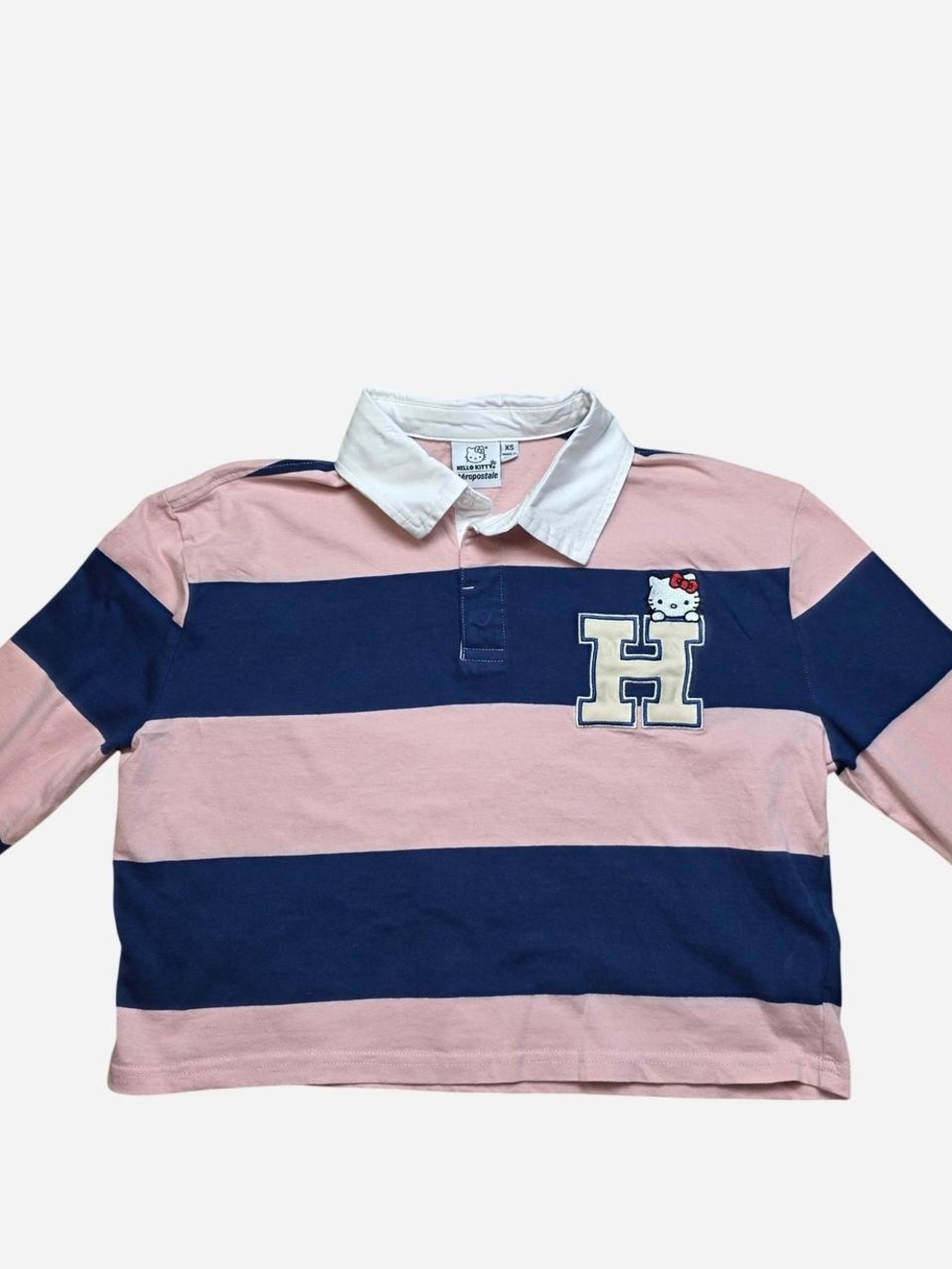 Aeropostale Pink & Navy Striped Rugby Polo with Hello Kitty Patch
